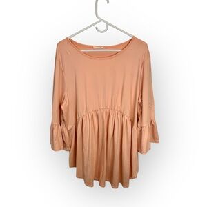 Chic Soul Peach Peplum Babydoll Top XL Ruffle Bell Sleeve